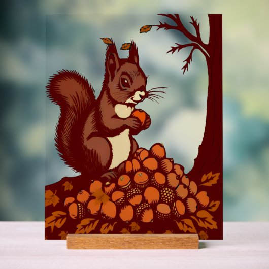 🐿️ Autumn Squirrel Acrylic Sign - Desk Decor 🍂 (Neutraal)