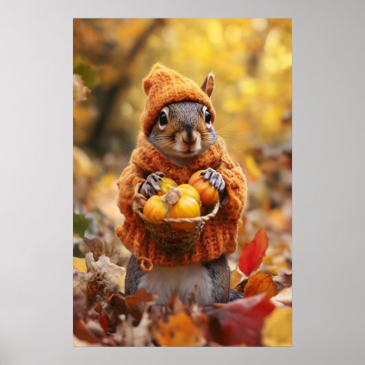 Autumn Squirrel Art Print, Cozy Fall Poster (Voorkant)