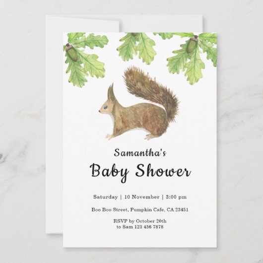 Autumn Squirrel Baby shower Invitation Kaart (Voorkant)
