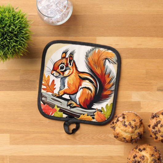 Autumn Squirrel Charm Design Pannenlap (Top down)