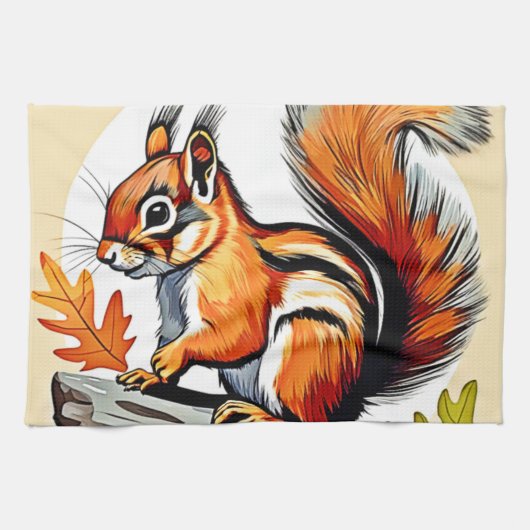 Autumn Squirrel Charm Design Theedoek (Horizontaal)