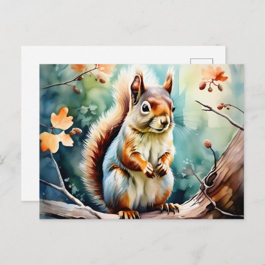 Autumn Squirrel Waterverf Briefkaart (Voorkant / Achterkant)