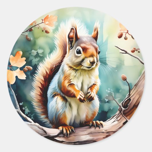 Autumn Squirrel Waterverf Ronde Sticker (Voorkant)