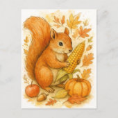 Autumn Squirrel with Corn Thanksgiving Postcard Feestdagenkaart (Voorkant)