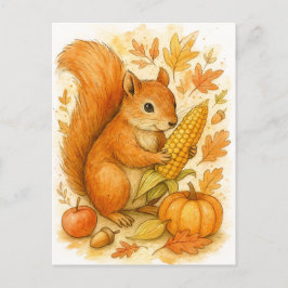 Autumn Squirrel with Corn Thanksgiving Postcard Feestdagenkaart
