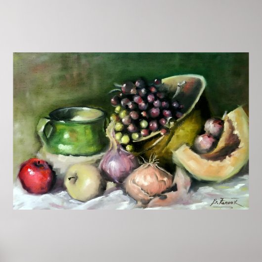 Autumn Still Life with Fruits and Onions: wall Art Poster (Voorkant)