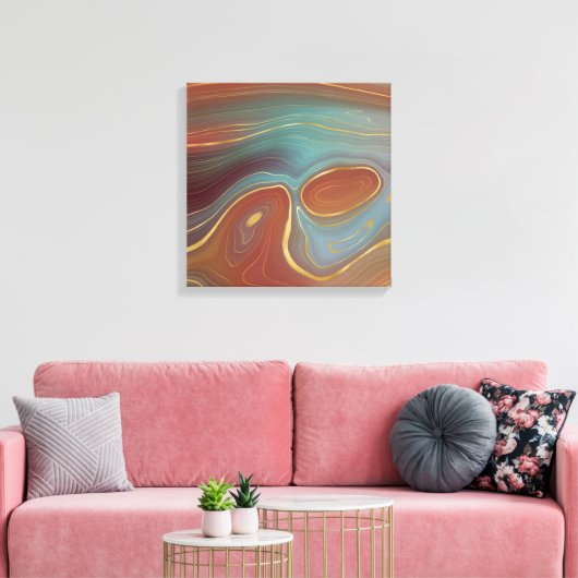 Autumn Strata | Terra Cotta Blauwgroen en Gold Aga Canvas Afdruk (Insitu (Woonkamer))