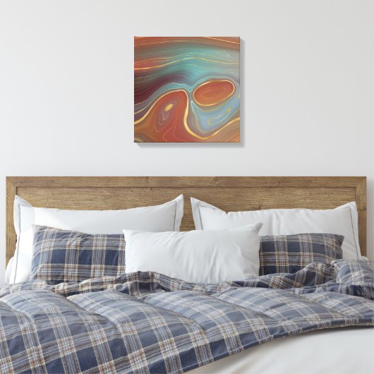 Autumn Strata | Terra Cotta Blauwgroen en Gold Aga Canvas Afdruk (Insitu (Slaapkamer))
