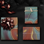 Autumn Strata | Terra Cotta Blauwgroen en Gold Aga Inpakpapier Vel