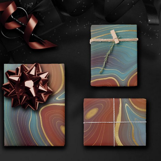 Autumn Strata | Terra Cotta Blauwgroen en Gold Aga Inpakpapier Vel