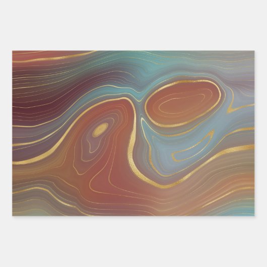 Autumn Strata | Terra Cotta Blauwgroen en Gold Aga Inpakpapier Vel (Voorkant 3)