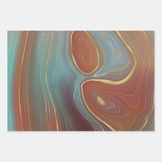 Autumn Strata | Terra Cotta Blauwgroen en Gold Aga Inpakpapier Vel (Voorkant)