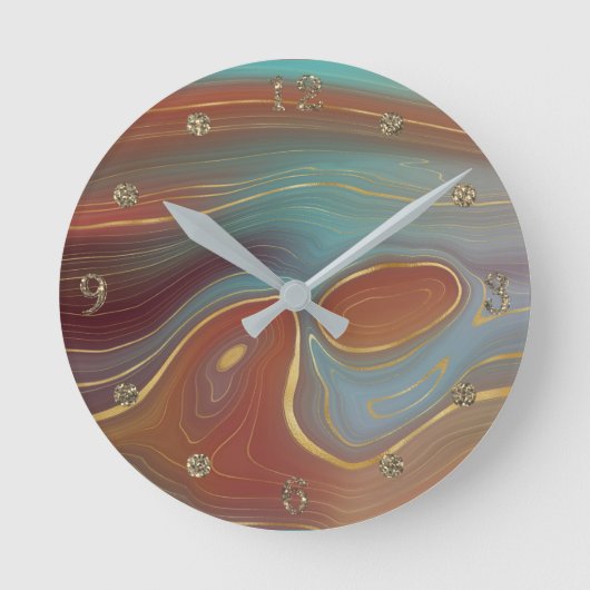 Autumn Strata | Terra Cotta Blauwgroen en Gold Aga Ronde Klok (Voorkant)