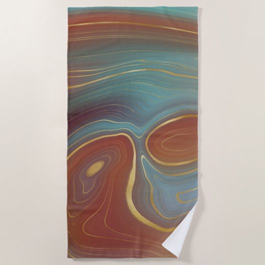 Autumn Strata | Terra Cotta Blauwgroen en Gold Aga Strandlaken (Voorkant)