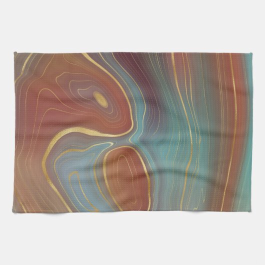 Autumn Strata | Terra Cotta Blauwgroen en Gold Aga Theedoek (Horizontaal)