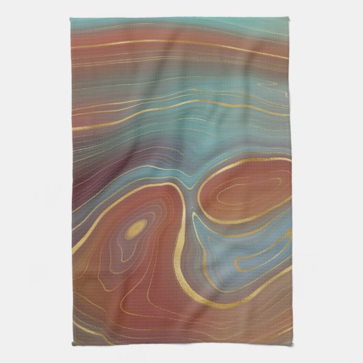 Autumn Strata | Terra Cotta Blauwgroen en Gold Aga Theedoek (Verticaal)