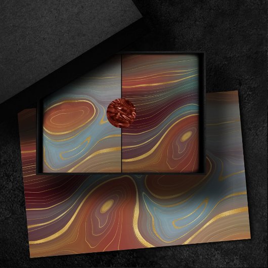 Autumn Strata | Terra Cotta Blauwgroen en Gold Aga Tissuepapier