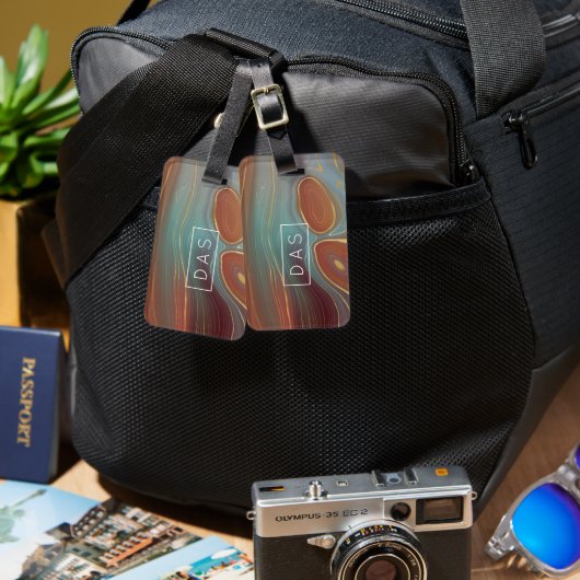 Autumn Strata | Terra Cotta Blauwgroen en Gold Mon Bagagelabel (Voorkant /achterkant)