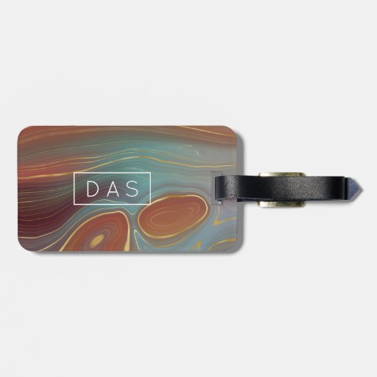 Autumn Strata | Terra Cotta Blauwgroen en Gold Mon Bagagelabel (Achterkant horizontaal)