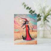 Autumn Stroll Halloween Witch en Black Cat Art Briefkaart (Staand voorkant)
