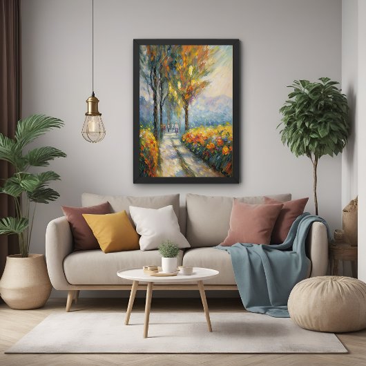 Autumn Stroll Impressionist Pathway Scene Perfect Poster