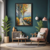 Autumn Stroll Impressionist Pathway Scene Perfect Poster