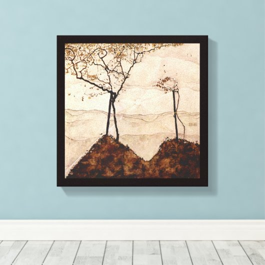 Autumn Sun en Trees van Egon Schiele, kunst Canvas Afdruk (Insitu (Houten vloer))