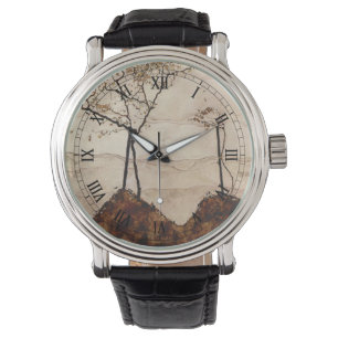 Autumn Sun en Trees van Egon Schiele,  kunst Horloge