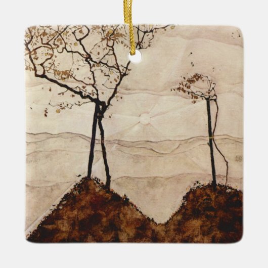 Autumn Sun en Trees van Egon Schiele,  kunst Keramisch Ornament (Voorkant)