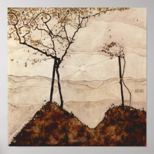 Autumn Sun en Trees van Egon Schiele,  kunst Poster