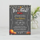 Autumn Sunflower Deer Girl Chalkboard Baby shower Kaart (Staand voorkant)