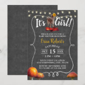 Autumn Sunflower Deer Girl Chalkboard Baby shower Kaart (Voorkant / Achterkant)