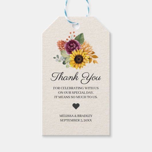 Autumn Sunflower Herfst Bedankt Favor Tag Cadeaulabel (Voorkant)