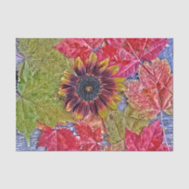 Autumn Sunflower Red Yellow Maple Leaves Wood Tissuepapier