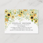 Autumn Sunflower Vrijgezellenfeest Display Shower Informatiekaartje<br><div class="desc">Beeldscherm met vrijgezellenfeest omhullingskaarten met prachtige waterverf gele zonnebloem.
Draai onze weergavekaart om een coördinerende achterzijde te uitzichten voor een extra speciale aanraking. Bezoek onze winkel om ons volledige zonnebloempitten in de lente te uitzichten.</div>