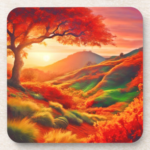 Autumn Sunset Landschap Schilderkunst Bier Onderzetter