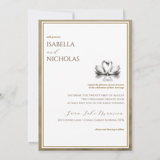 Autumn Swan Lake bruiloft uitnodiging (Voorkant)