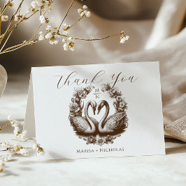 Autumn Swan Lake Wedding Dank je wel kaart