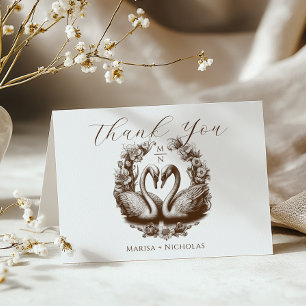 Autumn Swan Lake Wedding Dank je wel kaart