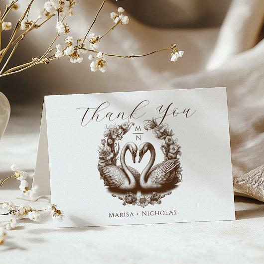Autumn Swan Lake Wedding Dank je wel kaart