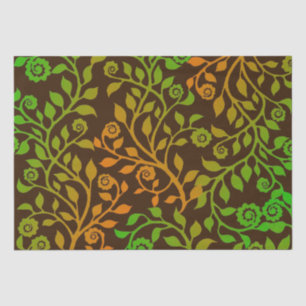 Autumn Swirls Brown Green Oranje Floral Pattern Tissuepapier