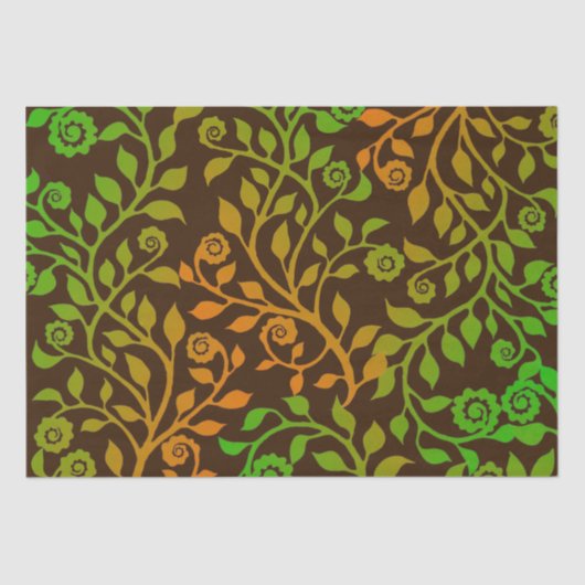 Autumn Swirls Brown Green Oranje Floral Pattern Tissuepapier (Voorkant)