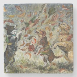 Autumn Tailwag Whimsical Golden Retriever Dogs Oil Stenen Onderzetter