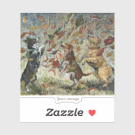 Autumn Tailwag Whimsical Golden Retriever Dogs Oil Sticker