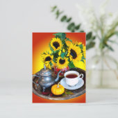 Autumn Tea Service met zonnebloemen Briefkaart (Staand voorkant)