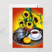 Autumn Tea Service met zonnebloemen Briefkaart (Voorkant / Achterkant)