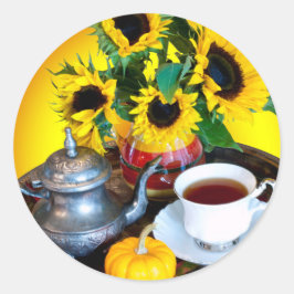 Autumn Tea Service met zonnebloemen Ronde Sticker