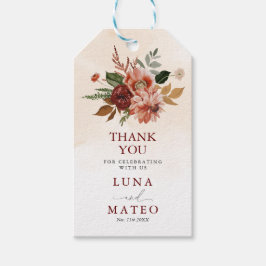 Autumn Terracotta en Burgundy Floral Wedding Cadeaulabel