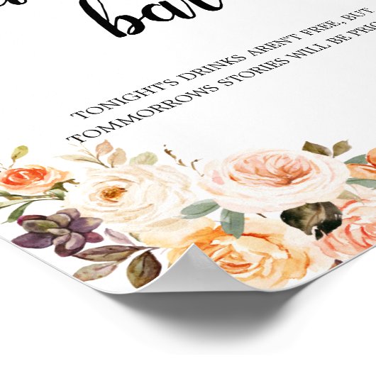 Autumn Terracotta Floral Geometric Cash Bar Sign Poster (Hoek)