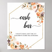 Autumn Terracotta Floral Geometric Cash Bar Sign Poster (Voorkant)